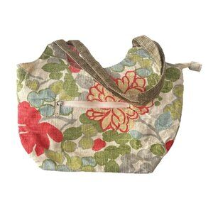 Berkshire Bags Purse Green Orange & White Flower Zipper Closure Clean! 14” x 9”